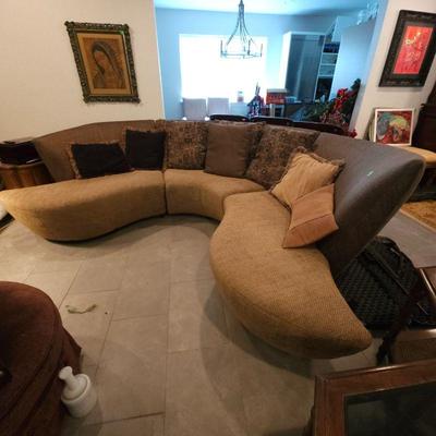 AWESOME FLARED "U" SHAPED CLOTH SECTIONAL 2 TONE