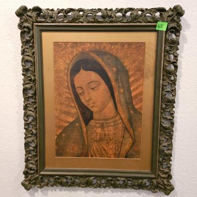 OUR LADY OF GUADALUPE CARVED WOOD FRAMED ART