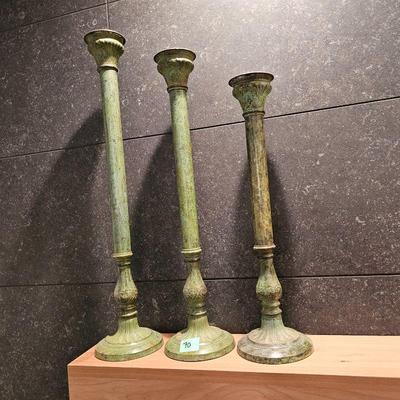 SET OF 3 LARGE BRONZE CANDLE HOLDERS
