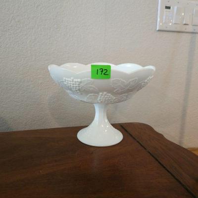 LARGE INDIANA GLASS MILK GLASS FOOTED FRUIT BOWL
