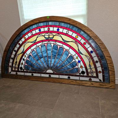 HUGE Beautiful Framed Stained Glass Arch Window