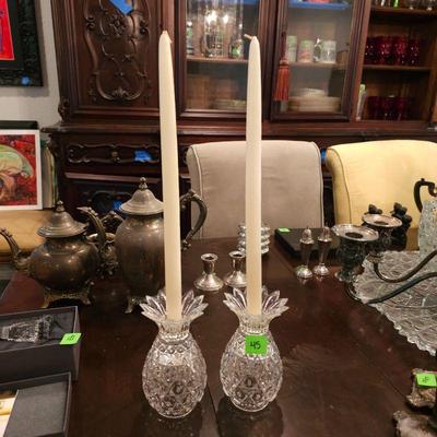Crystal Upside-Down Pineapple Vase or Pineapple Candlestick Holders