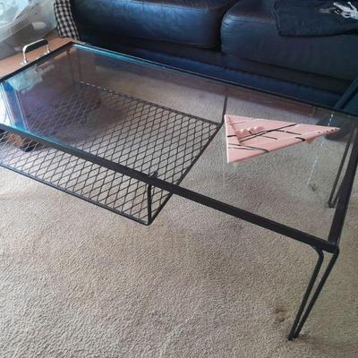 Vintage iron and glass coffee table