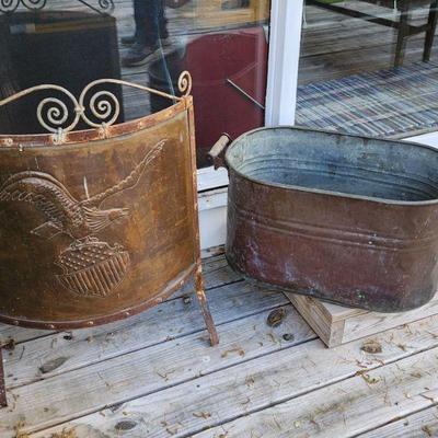 Metal fireplace screen, copper boiler