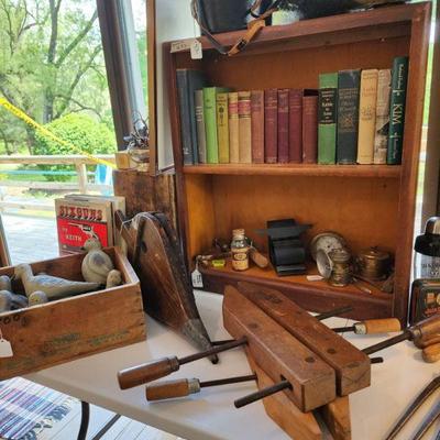 Dove Decoys, Antique Tools, books