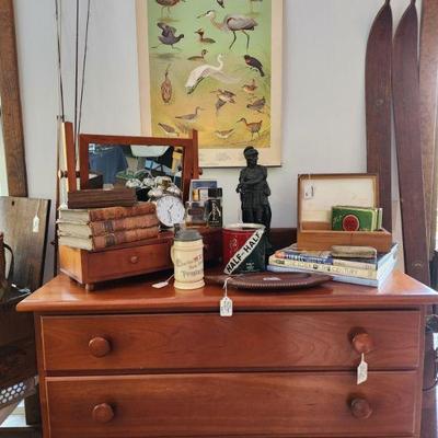 Clore dresser, clore shaving stand, humidor, vintage cigar tin