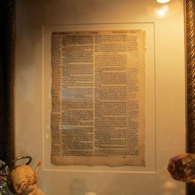 PRESALE ITEM: 16th-Century Framed Page of the Geneva Bible Dates: 1560-1644. w/ Paperwork on back of the frame - $155 (Credit card only,...