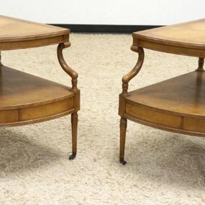 1117	PAIR OF BLOND MAHOGANY LEATHER TOP CORNER STANDS, ONE DRAWER, APPROXIMATELY 25 IN X 34 IN X 27 IN HIGH
