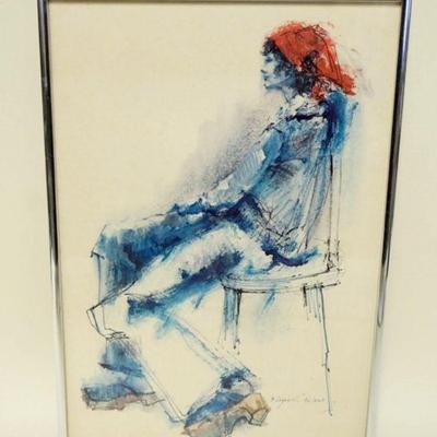 1184	ARTIST SIGNED PRINT OF WOMAN SITTING, APPROXIMATELY 12 IN X 18 IN OVERALL
