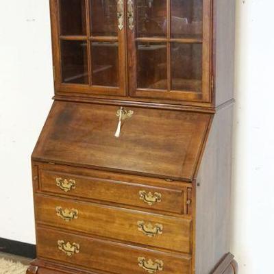 1092	CHERRY 2 PART QUEEN ANNE STYLE SECRETARY DESK W/INTERIOR LIGHTING, HAVING BOTH GLASS & WOOD SHELVES, APPROXIMATELY 34 IN X 17 IN X...
