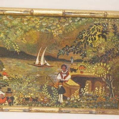 1190	FOLK ART STYLE PAINTING ON CANVAS, APPROXIMATELY 11 IN X 14 IN OVERALL
