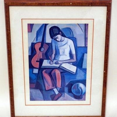 1182	ARTIST SIGNED PRINT OF YOUNG GIRL WITH GUITAR, APPROXIMATELY 15 IN X 19 IN OVERALL

