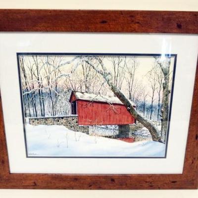 1171	SIGNED WATERCOLOR OF A COVERED BRIDGE, KATHY RUCK, APPROXIMATELY 20 IN X 24 IN
