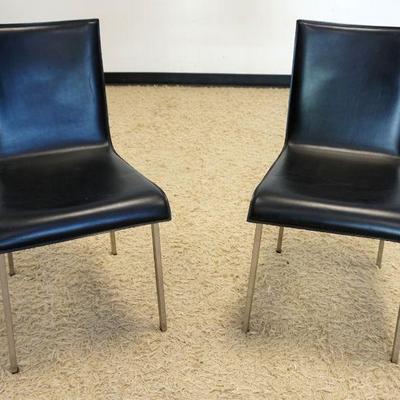 1132	PAIR OF STAINLESS & LEATHER MIDCENTURY MODERN CHAIRS
