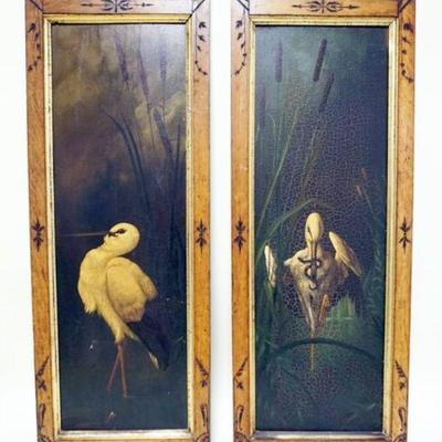 1174	2 LARGE VICTORIAN PAINTINGS ON BOARD OF STORKS, EACH APPROXIMATELY 15 1/2 X 44 IN H
