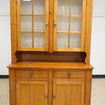 1031	ANTIQUE PRIMITIVE PINE 2 PART COUNTRY CUPBOARD W/ 2-12 INDIVIDUAL PANE GLASS DOORS, APPROXIMATELY 59 IN X 15 IN X 86 IN HIGH
