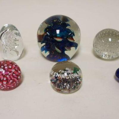 1074	LOT OF 8 BLOWN GLASS PAPERWEIGHTS, LARGEST APPROXIMATELY 5 IN HIGH
