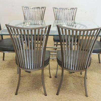 1125	MODERN ASSORTED STEEL & GLASS DINETTE SET, TABLE APPROXIMATELY 60 IN X 36 IN X 30 IN HIGH
