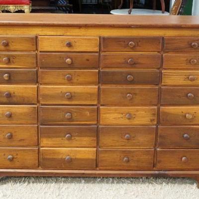 1021	28 DRAWER PINE APOTHECARY CHEST, APPROXIMATELY 54 IN X 13 IN X 41 IN HIGH

