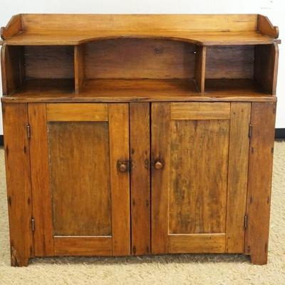 1022	PRIMITIVE PINE KITCHEN CUPBOARD PIE SAFE HAVING 2 BLIND DOORS & STORAGE AT TOP, APPROXIMATELY 49 IN X 18 IN X 45 IN HIGH
