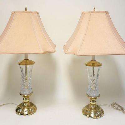 1083	STIFFEL BRASS & GLASS TABLE LAMPS, APPROXIMATELY 32  IN HIGH

