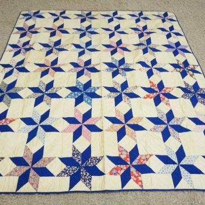 1049	HAND SEWN QUILT, SARAHS CHOICE 8 POINT STAR PATTERN, APPROXIMATELY 83 IN X 70 IN

