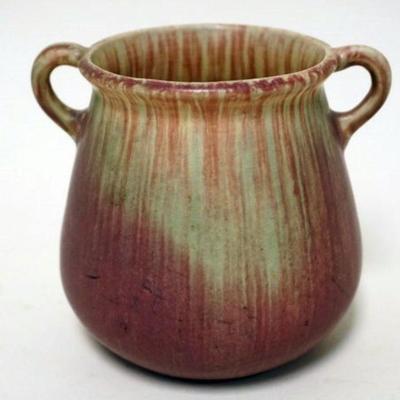 1140	WELLER DRIP GLAZE DOUBLE HANDLED POT, APPROXIMATELY 4 1/2 IN HIGH
