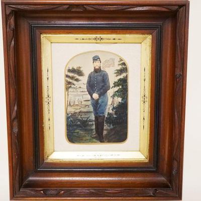 1002	LARGE PHOTO OF UNION CIVIL WAR SOLDIER IN DEEP CARVED WALNUT FRAME, APPROXIMATELY 16 1/2 IN X 17 IN
