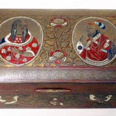 1193	ASIAN ENAMELED BRASS HINGED BOX, APPROXIMATELY 3 3/4 IN X 7 1/4 IN X 2 1/2 IN H
