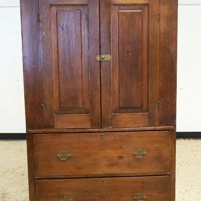 1026	PRIMITIVE PINE LINEN PRESS W/2 DOORS OVER 2 DRAWERS, APPROXIMATELY 44 IN X 23 IN X 73 IN HIGH
