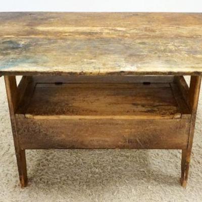 1042	ANTIQUE PINE HUTCH TABLE, APPROXIMATELY 36 IN X 34 IN X 30 IN HIGH
