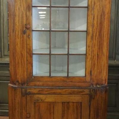 1036A	ANTIQUE 2 PART CHERRY CORNER CUPBOARD, NEEDS RESTORATION, APPROXIMATELY 84 IN HIGH
