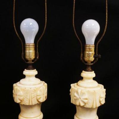 1014	PAIR OF CARVED MARBLE LAMPS, APPROXIMATELY 27 IN HIGH

