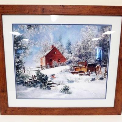 1172	PRINT OF WINTER FARM SCENE, APPROXIMATELY 26 IN X 30 IN OVERALL
