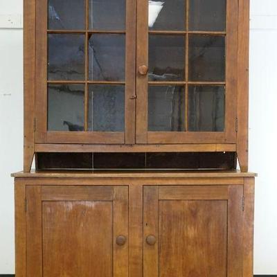 1032	ANTIQUE COUNTRY CHERRY 2 PART CUPBOARD, APPROXIMATELY 48 IN X 19 IN X 79 IN HIGH
