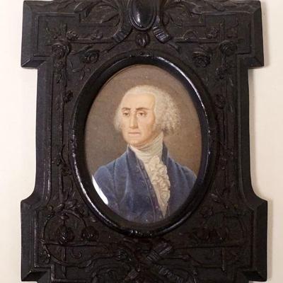 1003	PRINT OF GEORGE WASHINGTON IN ORNATE GUTTA PERCHA FRAME, APPROXIMATELY 4 IN X 6 IN
