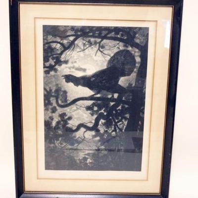 1183	FRAMED ENGRAVING OF ROOSTER IN A TREE, APPROXIMATELY 22 IN X 29 IN OVERALL
