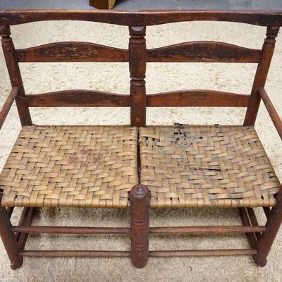1039	ANTIQUE COUNTRY BENCH ROCKER W/WOVEN SEAT, APPROXIMATELY 37 IN X 17 IN X 30 IN HIGH
