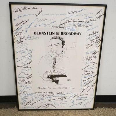 1071	LARGE FRAMED POSTER *BERNSTEIN ON BROADWAY* W/MANY SIGNATURES, 1994, APPROXIMATELY 31 IN X 41 IN
