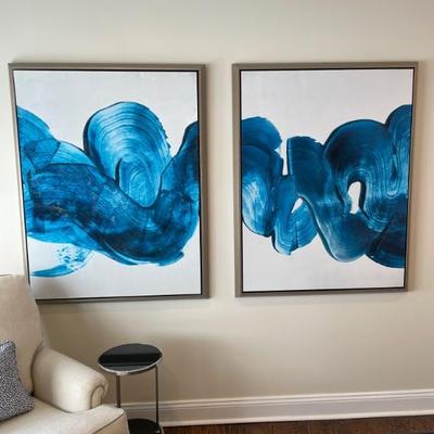 Artwork:  Paragon Outside I and Outside II:  Blue waves are mounted in a champagne gold finish floater frame. 50" H x 39" W x...