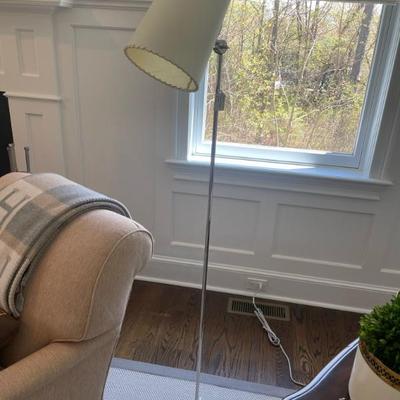 Aerin Arpont Floor Lamp with Polished Nickel Stand and Parchment Stitched Shade