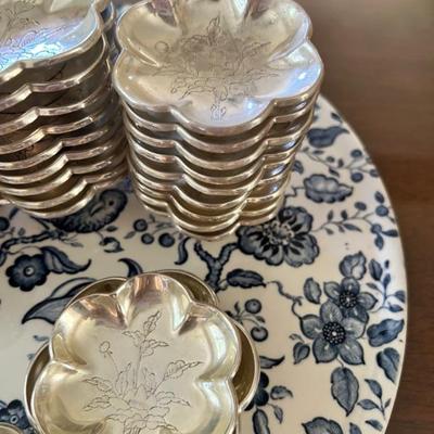 Set of 10 vintage salt bowls and dipping trays