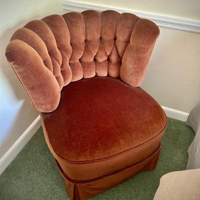1 of 2 vintage brown velvet slipper chairs