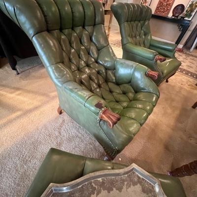Green leather chairs-ONE SOLD AT VIP EVENT