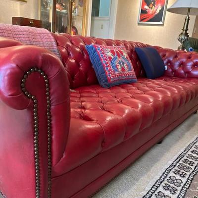Red leather sofa-SOLD AT VIP EVENT