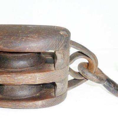 vintage wooden pulley