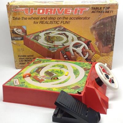 Vintage U-Drive-It Table Top Action Toy Car Set