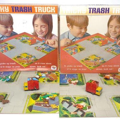 (2) 1970 Tricky Trash Truck Game (Windup Tin Toy)