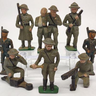 8 Vintage Grey Iron Cast Iron Toy Soldiers