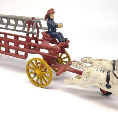 Vintage Cast Iron Horse Drawn Fire Wagon Toy